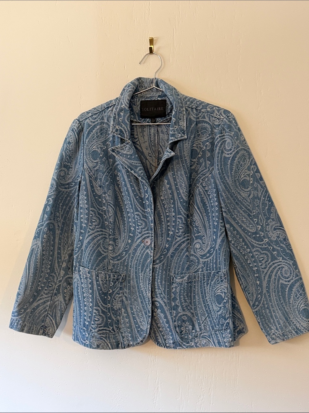 Solitaire Blue Paisley Denim-Style Blazer